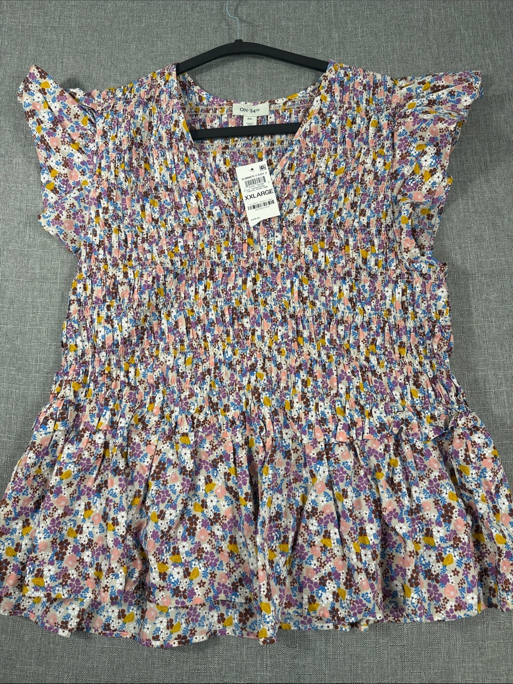 Girls' Floral Smocked Peplum Top - Lavender Multi